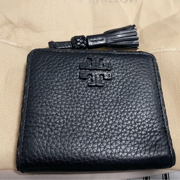 Tory Burch Handbags - Tory Burch Compact Pebbled Leather Black Wallet